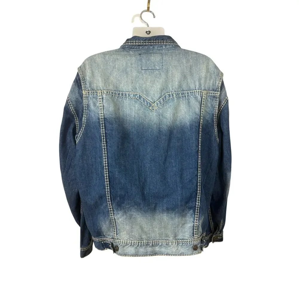 Rivet‎ de Cru Jacket Mens Size 3X Classic Trucker Denim Stitched Moto Distressed